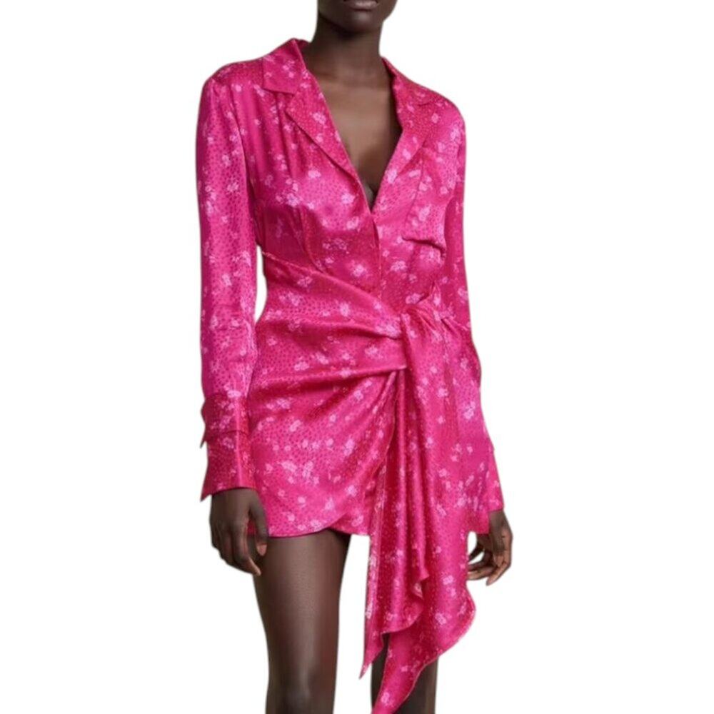 Acler‎ Evanston Floral Jacquard Mini Shirt Dress Fuchsia Pink Size 6